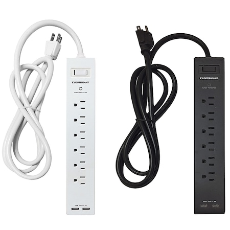 Electriduct Power Strip- 2.4 AMP- Outlets/2 USB Ports- 6ft Cord- Black PDU-TSTRIP-2.4A-6P-2U-BK